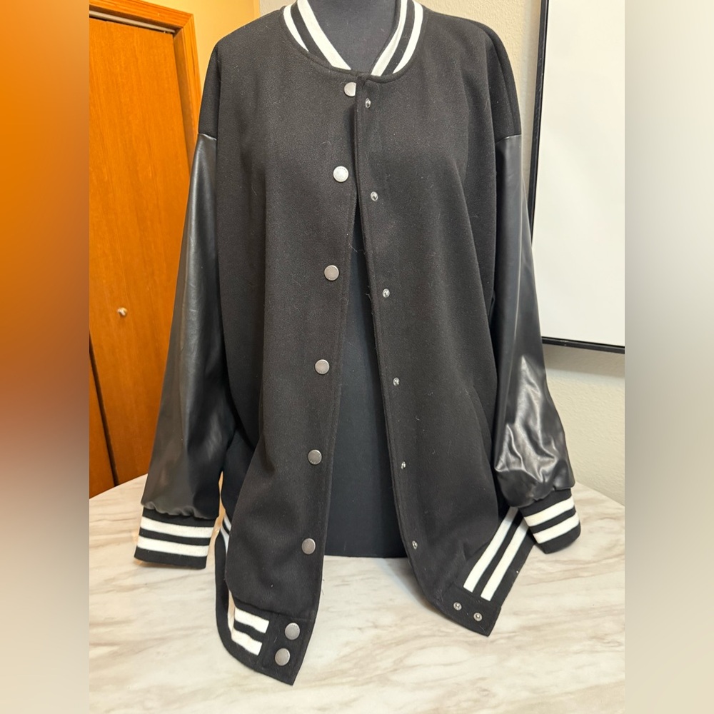Torrid Baseball Jacket Button Varsity Black/White… - image 1